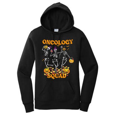Oncology Squad Skeleton Pumpkin Fall Leaves Spooky Halloween Women's Pullover Hoodie