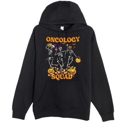 Oncology Squad Skeleton Pumpkin Fall Leaves Spooky Halloween Premium Pullover Hoodie