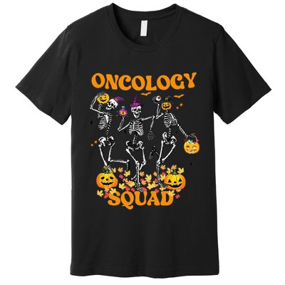 Oncology Squad Skeleton Pumpkin Fall Leaves Spooky Halloween Premium T-Shirt
