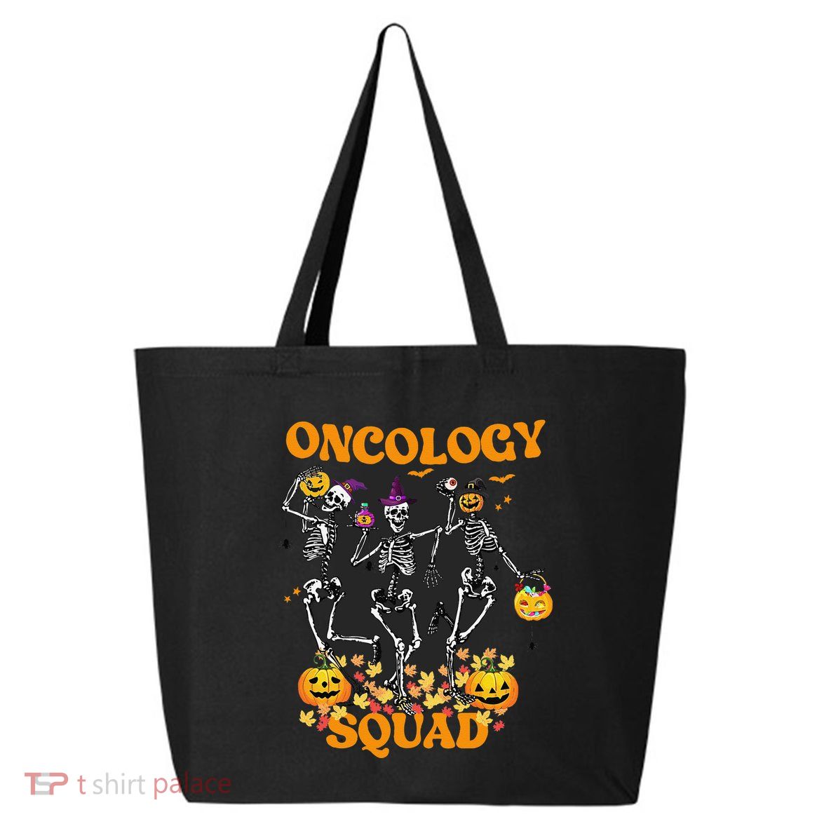Oncology Squad Skeleton Pumpkin Fall Leaves Spooky Halloween 25L Jumbo Tote