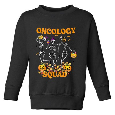 Oncology Squad Skeleton Pumpkin Fall Leaves Spooky Halloween Toddler Sweatshirt