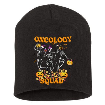 Oncology Squad Skeleton Pumpkin Fall Leaves Spooky Halloween Short Acrylic Beanie