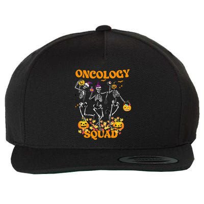 Oncology Squad Skeleton Pumpkin Fall Leaves Spooky Halloween Wool Snapback Cap