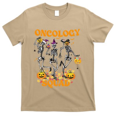 Oncology Squad Skeleton Pumpkin Fall Leaves Spooky Halloween T-Shirt