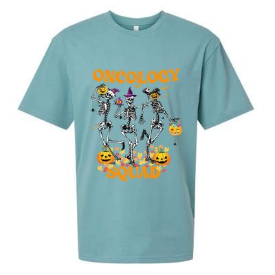 Oncology Squad Skeleton Pumpkin Fall Leaves Spooky Halloween Sueded Cloud Jersey T-Shirt