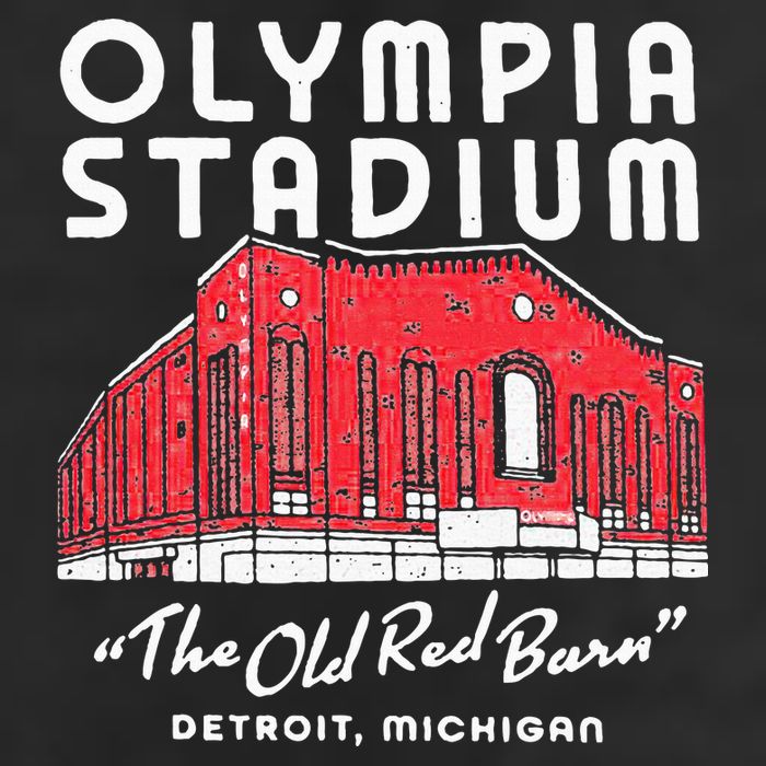 Olympia Stadium The Old Red Burn Detroit Michigan 7 Panel Mesh Trucker Snapback Hat
