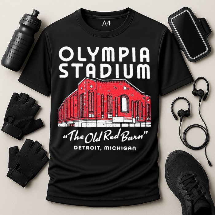 Olympia Stadium The Old Red Burn Detroit Michigan Cooling Performance Crew T-Shirt