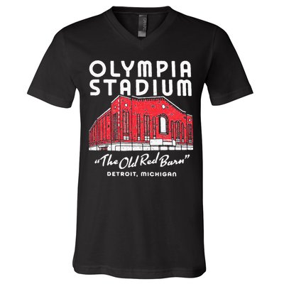 Olympia Stadium The Old Red Burn Detroit Michigan V-Neck T-Shirt