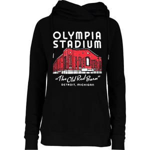 Olympia Stadium The Old Red Burn Detroit Michigan Womens Funnel Neck Pullover Hood