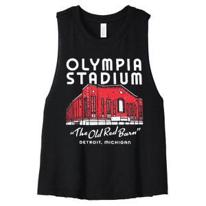 Olympia Stadium The Old Red Burn Detroit Michigan Women's Racerback Cropped Tank