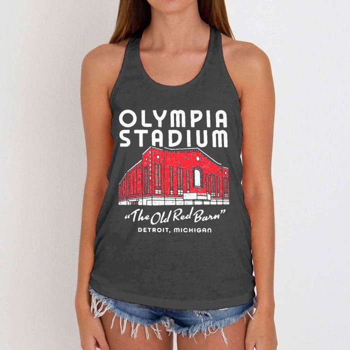 Olympia Stadium The Old Red Burn Detroit Michigan Women's Knotted Racerback Tank