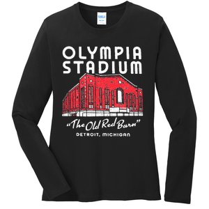 Olympia Stadium The Old Red Burn Detroit Michigan Ladies Long Sleeve Shirt