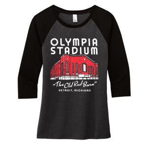 Olympia Stadium The Old Red Burn Detroit Michigan Women's Tri-Blend 3/4-Sleeve Raglan Shirt