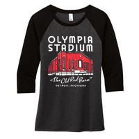 Olympia Stadium The Old Red Burn Detroit Michigan Women's Tri-Blend 3/4-Sleeve Raglan Shirt