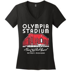 Olympia Stadium The Old Red Burn Detroit Michigan Women's V-Neck T-Shirt