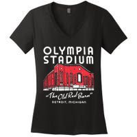 Olympia Stadium The Old Red Burn Detroit Michigan Women's V-Neck T-Shirt