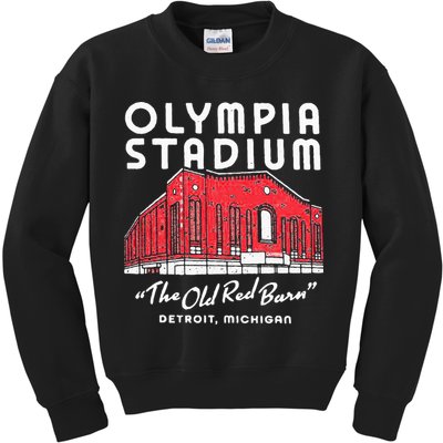 Olympia Stadium The Old Red Burn Detroit Michigan Kids Sweatshirt