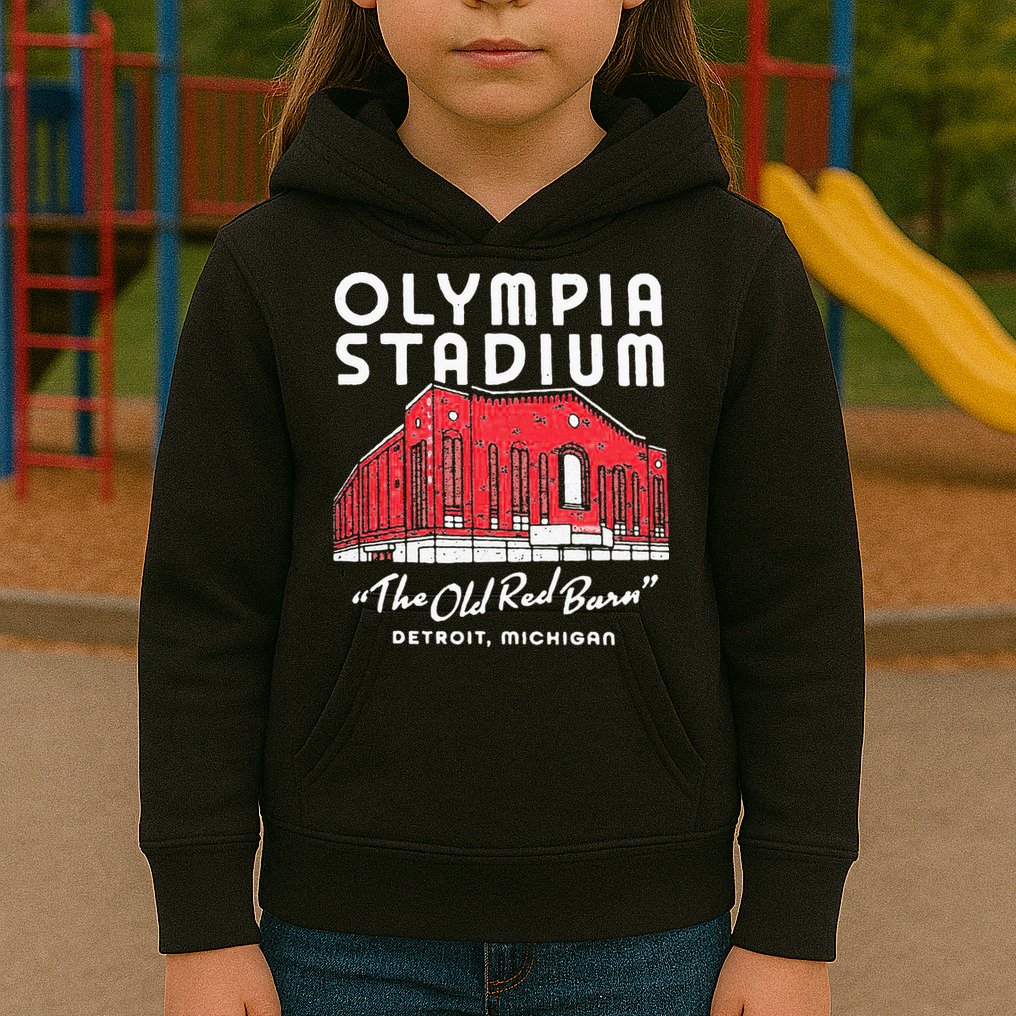 Olympia Stadium The Old Red Burn Detroit Michigan Kids Hoodie