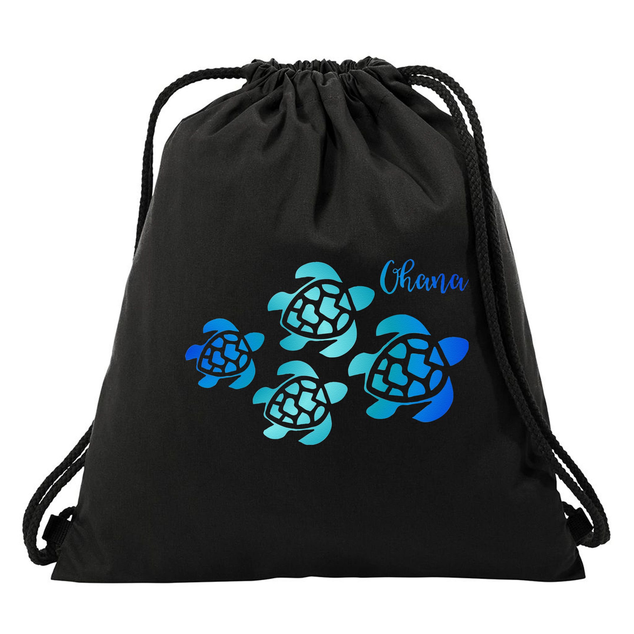 Ohana Sea Turtle Family Hawaii Vacation Tropical Hawaiian Drawstring Bag