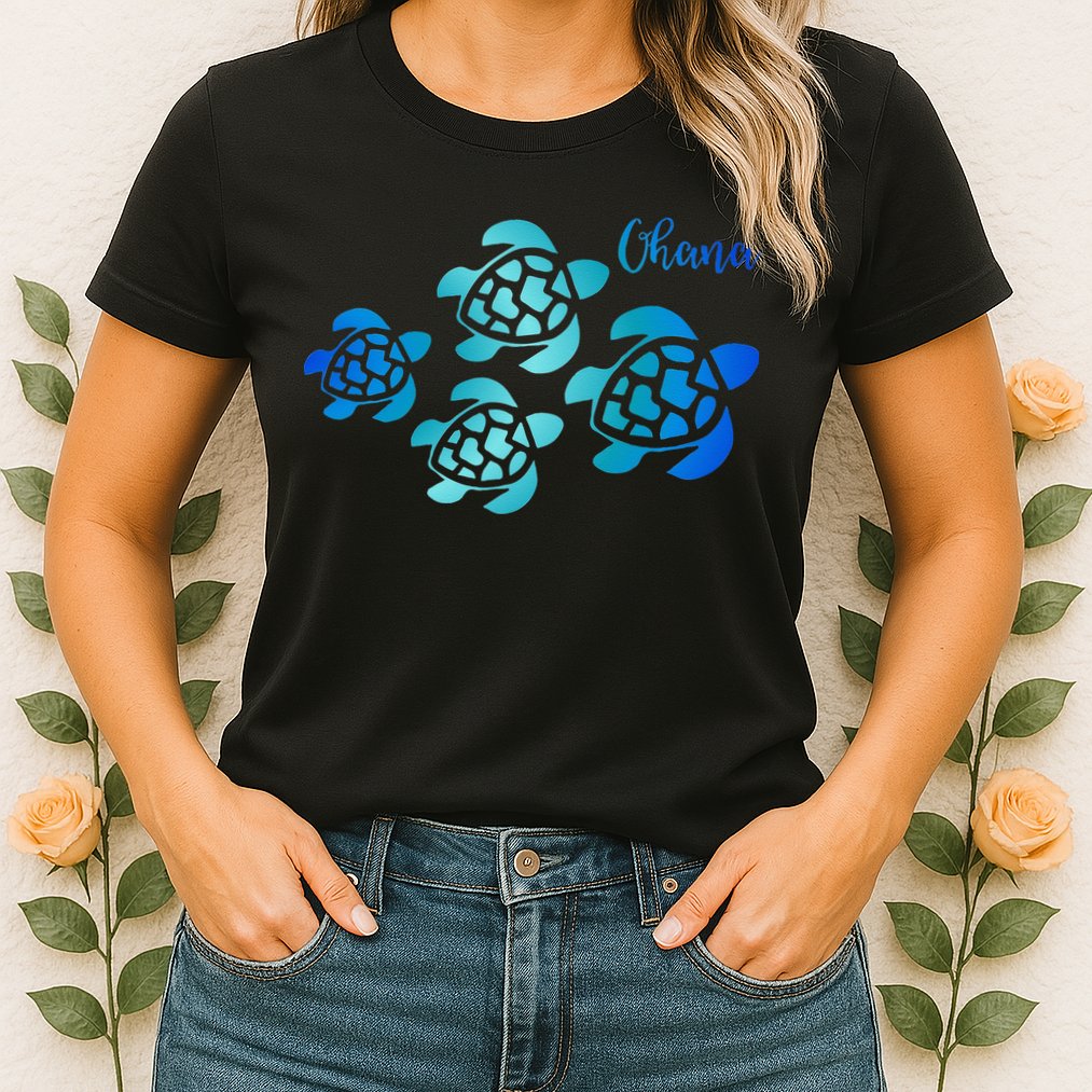 Ohana Sea Turtle Family Hawaii Vacation Tropical Hawaiian Womens T-Shirt