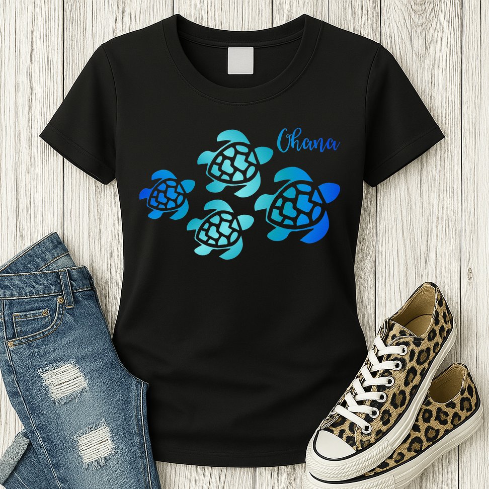 Ohana Sea Turtle Family Hawaii Vacation Tropical Hawaiian Womens T-Shirt