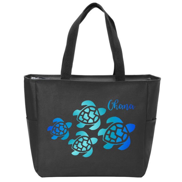 Ohana Sea Turtle Family Hawaii Vacation Tropical Hawaiian Zip Tote Bag
