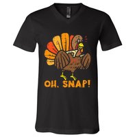 Oh Snap Turkey Wishbone Funny Thanksgiving Family V-Neck T-Shirt