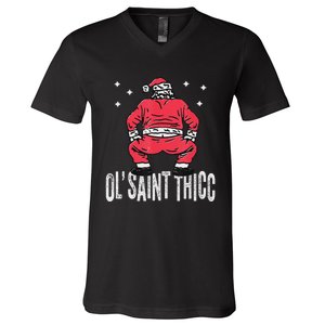 Ol Saint Thicc Christmas Funny Slutty Santa Christmas V-Neck T-Shirt