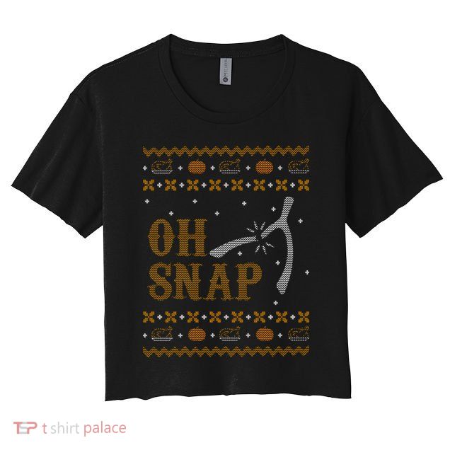 Oh Snap Turkey Wish Bone Ugly Sweater Thanksgiving Women's Crop Top Tee