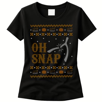 Oh Snap Turkey Wish Bone Ugly Sweater Thanksgiving Womens T-Shirt