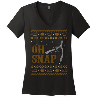 Oh Snap Turkey Wish Bone Ugly Sweater Thanksgiving Women's V-Neck T-Shirt