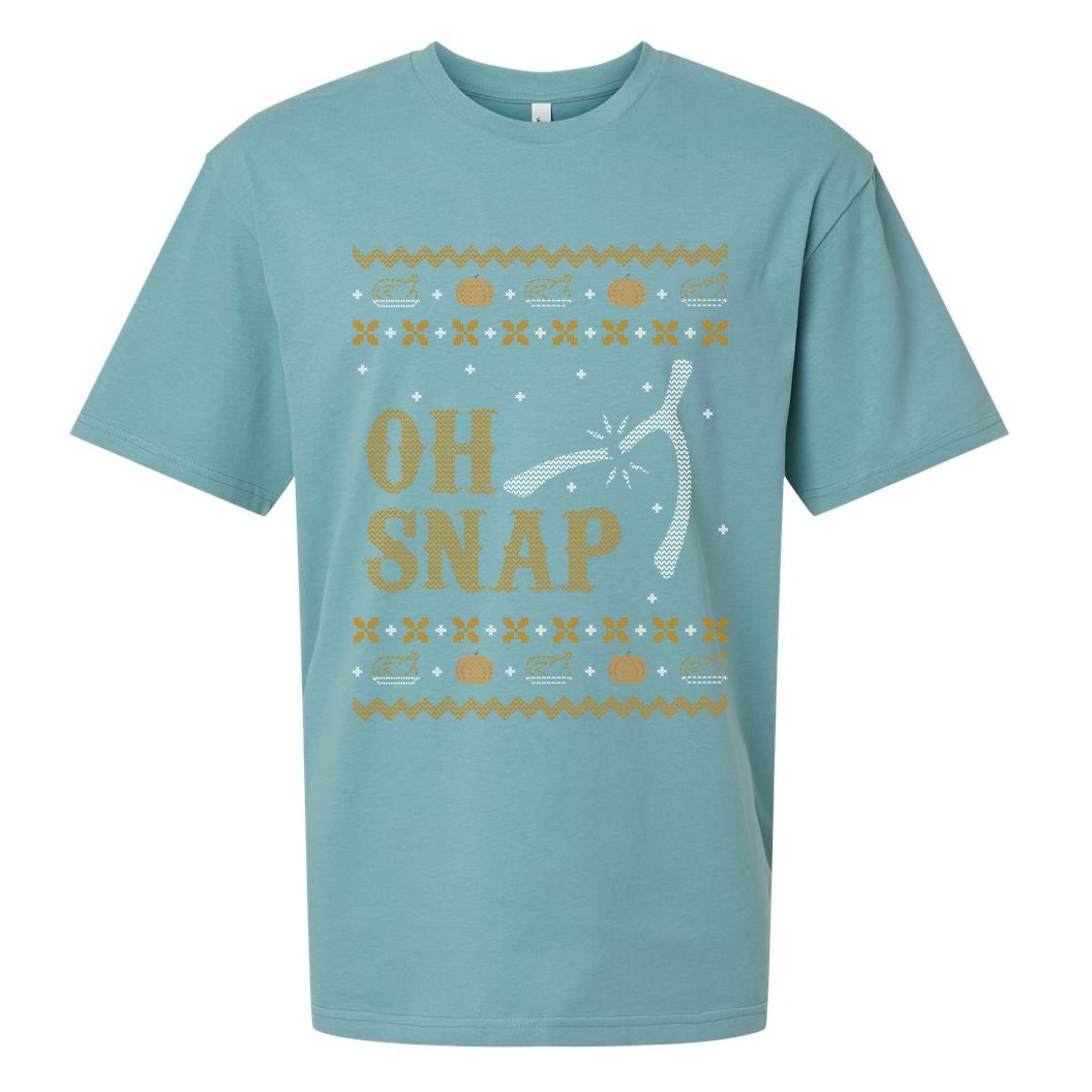 Oh Snap Turkey Wish Bone Ugly Sweater Thanksgiving Sueded Cloud Jersey T-Shirt