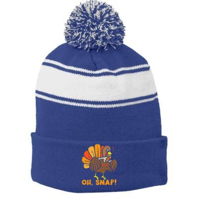 Oh Snap Turkey Wishbone Funny Thanksgiving Family Stripe Pom Pom Beanie