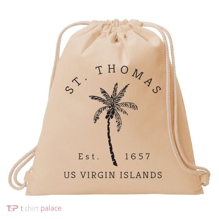 Original St. Thomas Virgin Islands Palm Tree Novelty Art Drawstring Bag