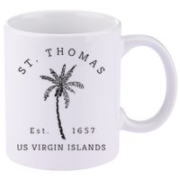 Original St. Thomas Virgin Islands Palm Tree Novelty Art 11oz C Handle Ceramic Mug