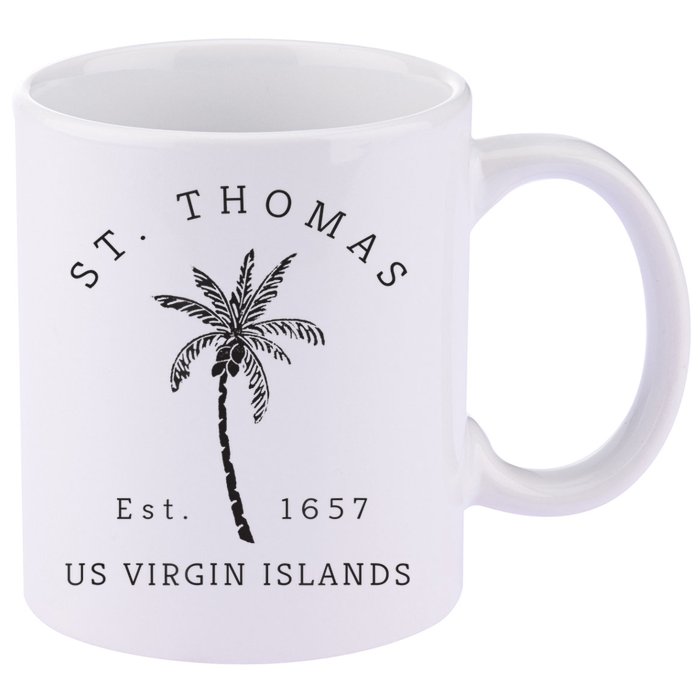 Original St. Thomas Virgin Islands Palm Tree Novelty Art 11oz C Handle Ceramic Mug