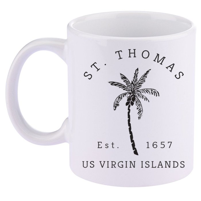 Original St. Thomas Virgin Islands Palm Tree Novelty Art 11oz C Handle Ceramic Mug