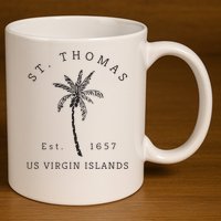 Original St. Thomas Virgin Islands Palm Tree Novelty Art 11oz C Handle Ceramic Mug