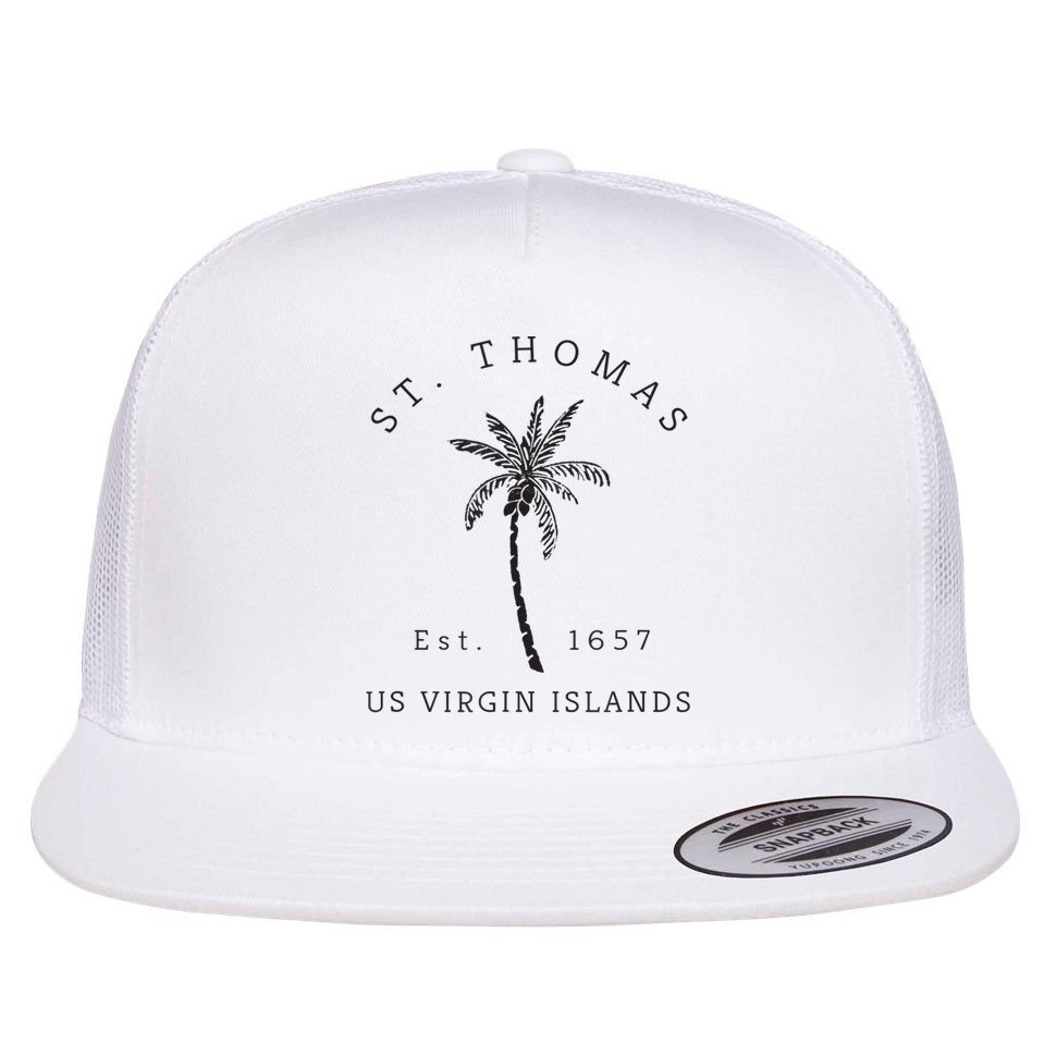Original St. Thomas Virgin Islands Palm Tree Novelty Art Flat Bill Trucker Hat