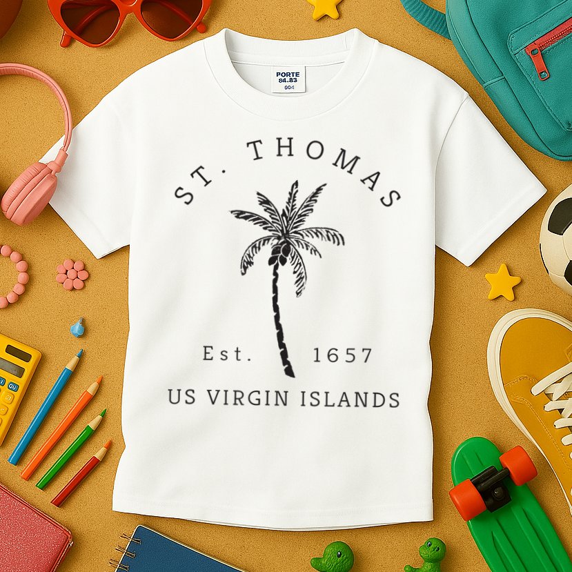 Original St. Thomas Virgin Islands Palm Tree Novelty Art Kids T-Shirt
