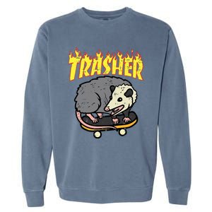 Opossum Skateboard Trasher Funny Possum Skater Garment-Dyed Sweatshirt