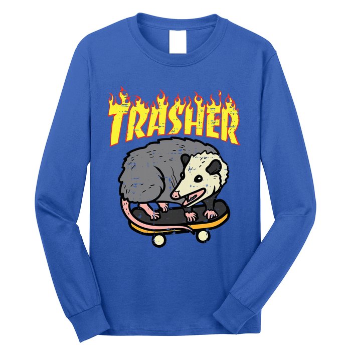 Opossum Skateboard Trasher Funny Possum Skater Long Sleeve Shirt