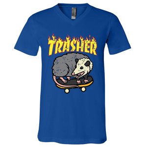 Opossum Skateboard Trasher Funny Possum Skater V-Neck T-Shirt