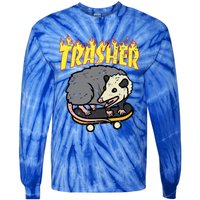 Opossum Skateboard Trasher Funny Possum Skater Tie-Dye Long Sleeve Shirt