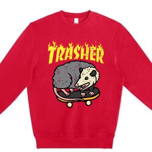 Opossum Skateboard Trasher Funny Possum Skater Premium Crewneck Sweatshirt