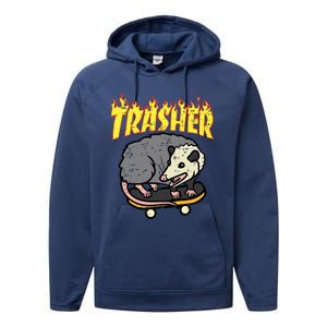 Opossum Skateboard Trasher Funny Possum Skater Performance Fleece Hoodie