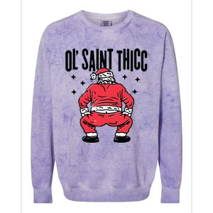 Ol Saint Thicc Funny Santa Colorblast Crewneck Sweatshirt