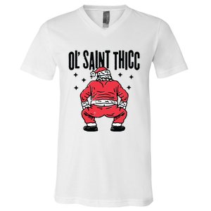 Ol Saint Thicc Funny Santa V-Neck T-Shirt