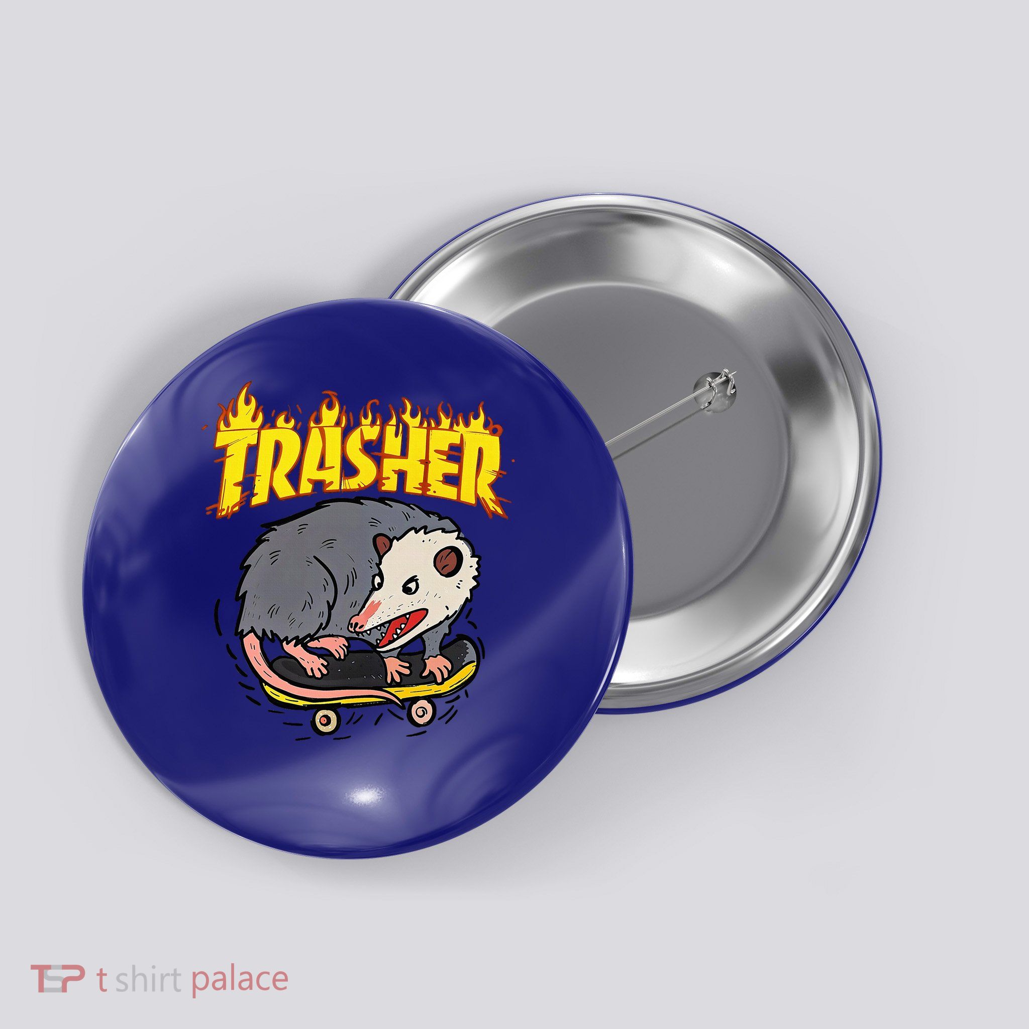 Opossum Skateboard  Trasher Possum Skater  Button