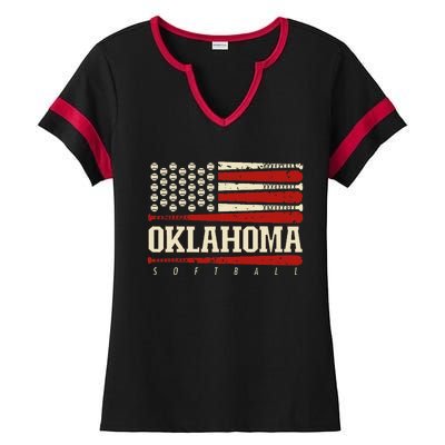 Oklahoma Softball Usa Flag Softball Ladies Halftime Notch Neck Tee